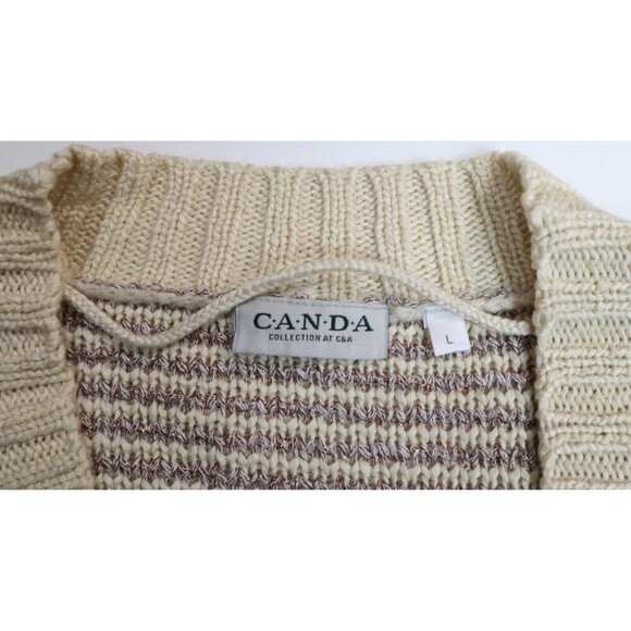 WOMEN'S BEIGE SHORT SLEEVE CARDIGAN SWEATER - CANDA COLLECTION AT C&A - SIZE L - Picture 4 of 5